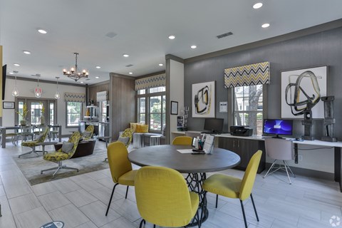 Workspace seating in the clubhouse at The Columns at Club Drive, GA